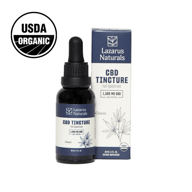 Organic CBD Tincture by Lazarus Naturals, 1500mg with full spectrum for stress relief.
