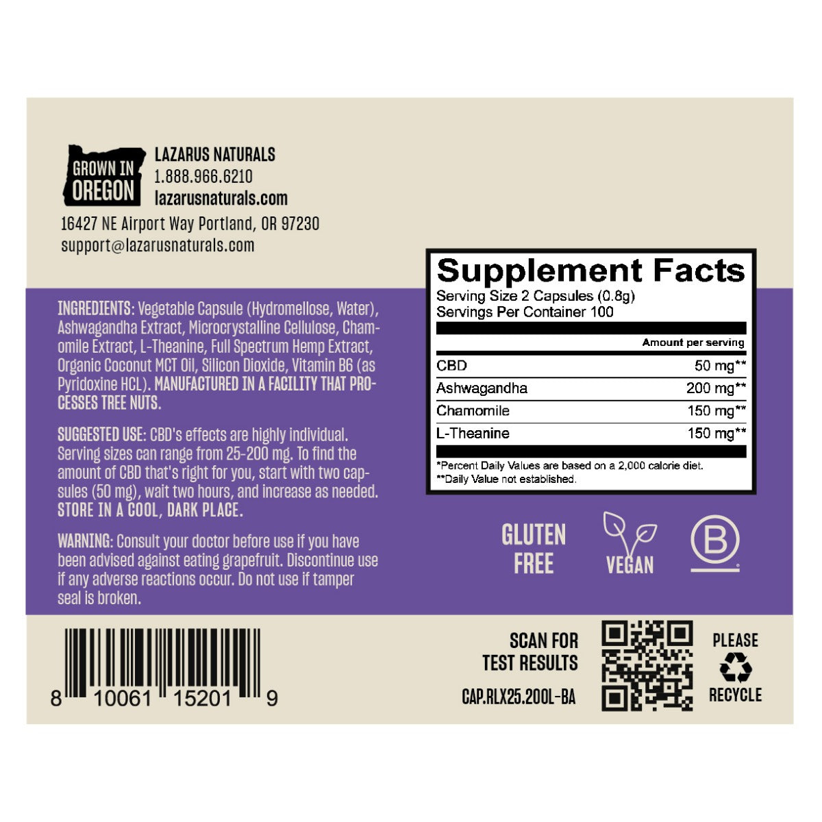 
                  
                    Lazarus Naturals Relax CBD Capsule product information with ingredients, usage, and contact details.
                  
                