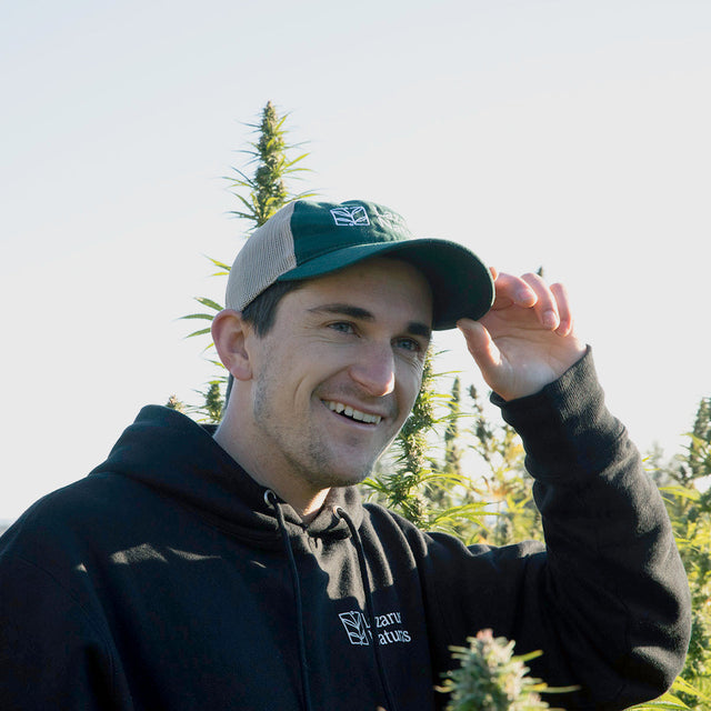 person in Lazarus Naturals cap