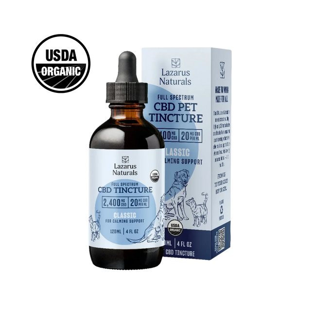 Full Spectrum CBD Pet Tincture, Classic for calming support, 2,400mg CBD 20mg CBD per 1ml. 120ml (4 fl oz) - USDA Organic