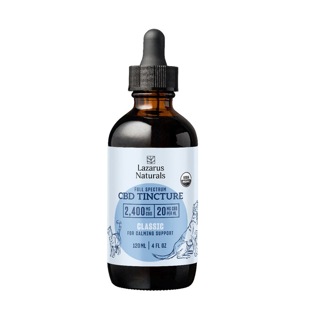 Full Spectrum CBD Pet Tincture, Classic for calming support, 2,400mg CBD 20mg CBD per 1ml. 120ml (4 fl oz) - USDA Organic