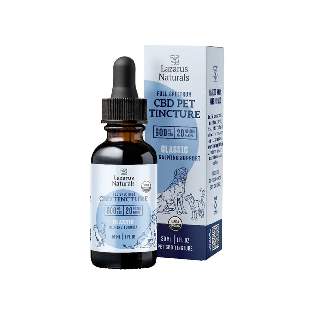 Full Spectrum CBD Pet Tincture, Classic for calming support, 600mg CBD 20mg CBD per 1ml. 30ml (1fl oz) - USDA Organic