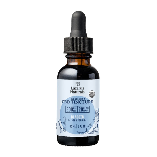 Full Spectrum CBD Pet Tincture, Classic for calming support, 600mg CBD 20mg CBD per 1ml. 30ml (1fl oz) - USDA Organic
