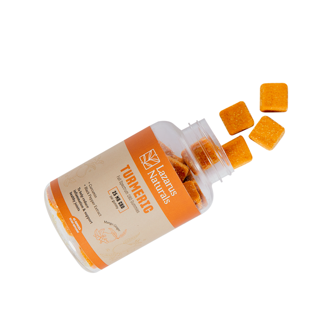 Open pack of Turmeric CBD Gummies, 40 pieces